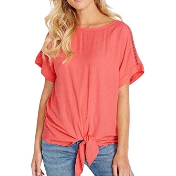 Buffalo David Bitton Tops - 🎁NWT Buffalo David Bitton Coral Short Sleeve Blouse with Front Tie